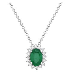 14K Gold Emerald Oval 
Diamond Pendant