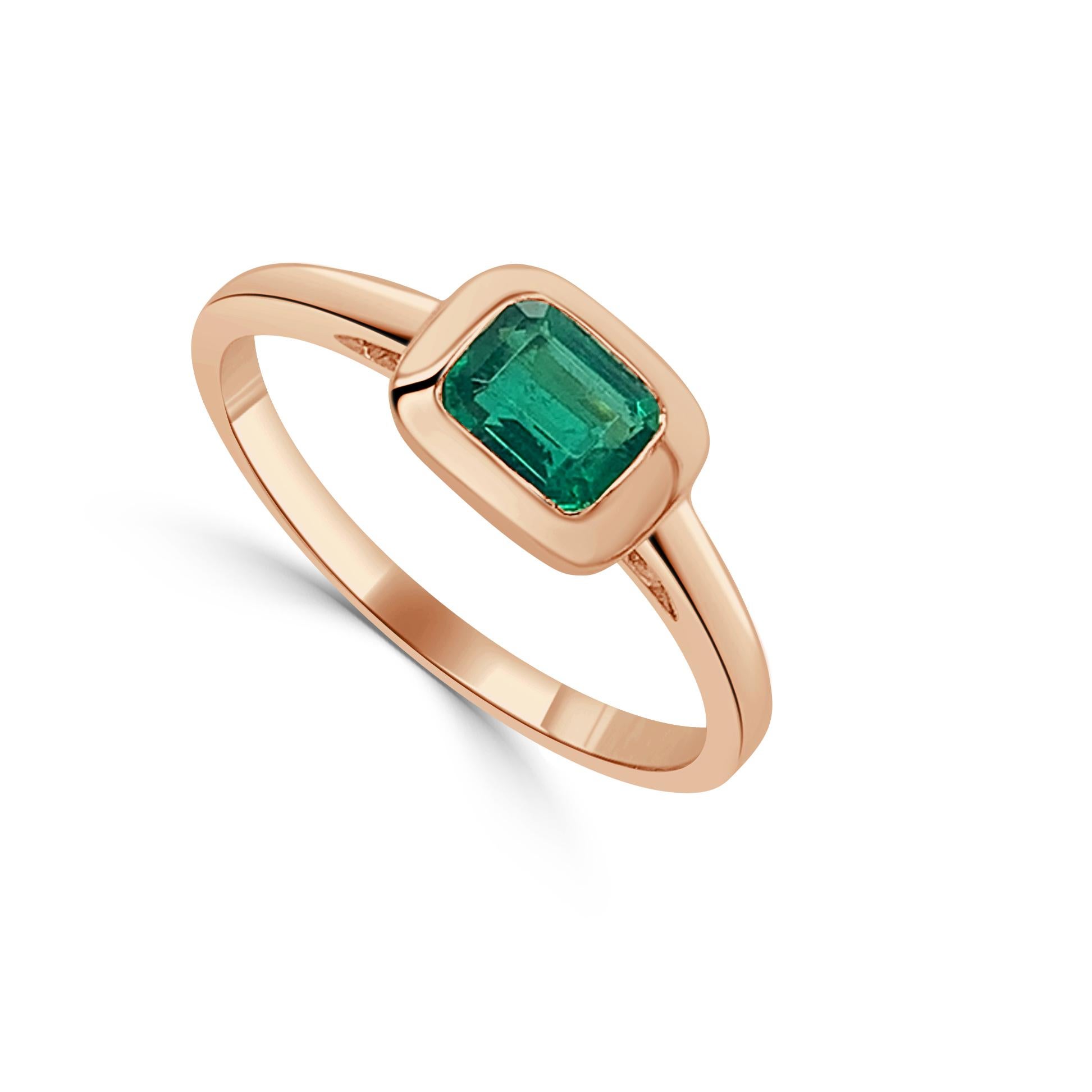Charming and Elusive Design - This stackable ring features a 14k gold band, and a emerald cut shaped gorgeous Emerald approximately 0.60cts, available in white, yellow and rose gold.

Measurements for ring size: The finger Size of the ring is 7 and