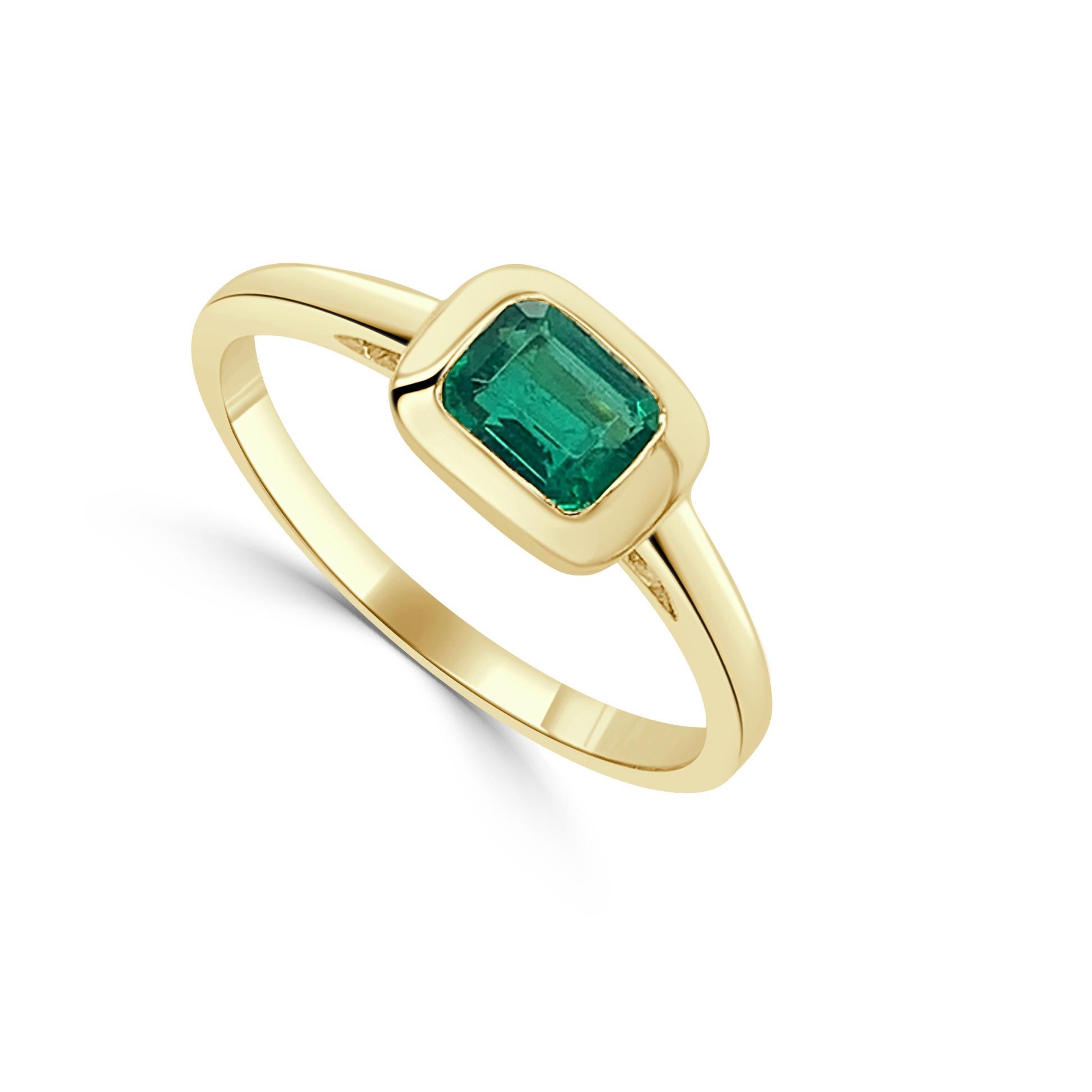 Contemporary 14k Gold & Emerald Ring 0.60 CTTW for Her, Emerald Cut Emerald for Ladies