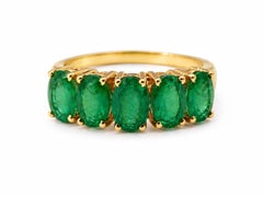 14K Gold Emerald Ring 3.20 Ct Natural Zambian Emerald Five Stone Band Handmade