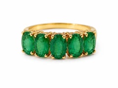 14K Gold Emerald Ring 3.20 Ct Natural Zambian Emerald Five Stone Band Handmade