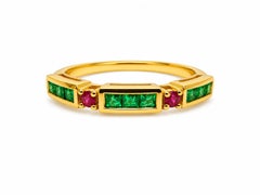 14K Gold Emerald Ring with Ruby Accents Minimalist Ruby Emerald Ring Unisex