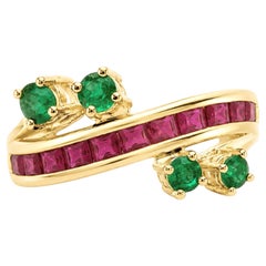 14K Gold Emerald Ruby Band 1.25 Ct Ruby Channel Set 0.50 Ct Emerald Band