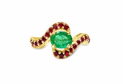 14K Gold Emerald Ruby Solitaire Ring 0.95 Carat Emerald Solitaire Band Unisex