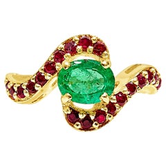 14K Gold Emerald Ruby Solitaire Ring 0.95 Carat Emerald Solitaire Band Unisex