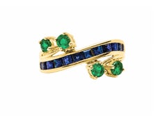 14K Gold Emerald Sapphire Band 1.40 Ct Sapphire Channel Set 0.50 Ct Emerald Band