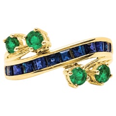 14K Gold Emerald Sapphire Band 1.40 Ct Sapphire Channel Set 0.50 Ct Emerald Band