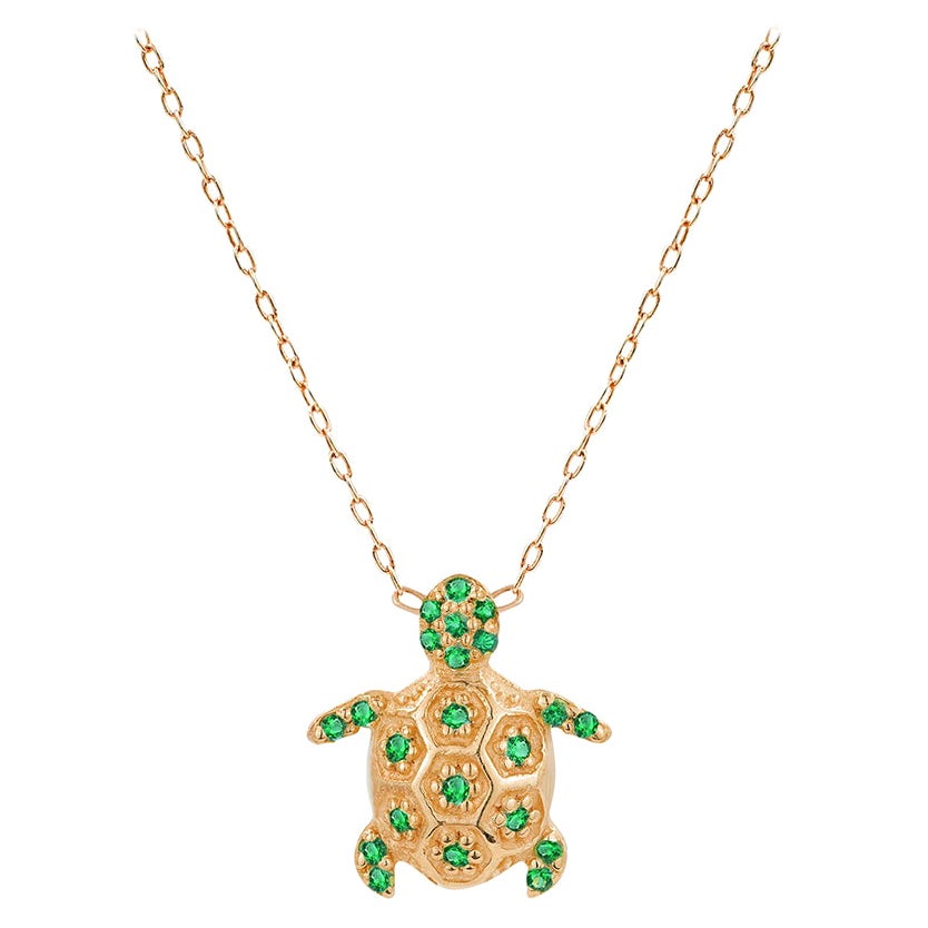 Collier de tortue en or 14k Emerald Birthstone Gift