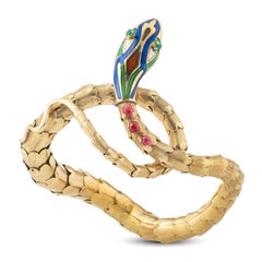 14K Gold, Enamel, and Gem-Set Snake Bracelet, Circa 1950's