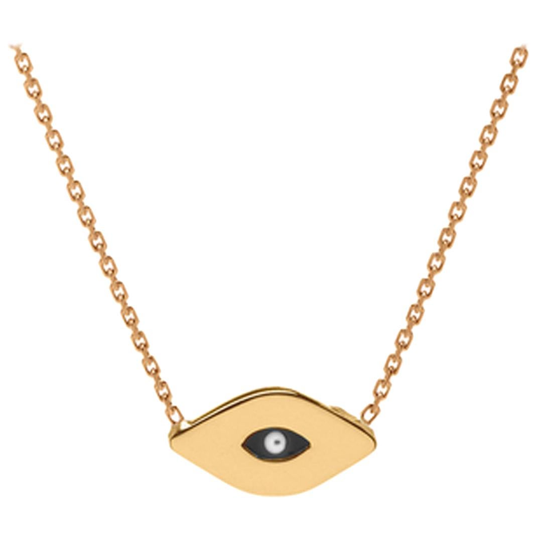 14 Karat Gold Enamel Evil Eye Necklace For Sale