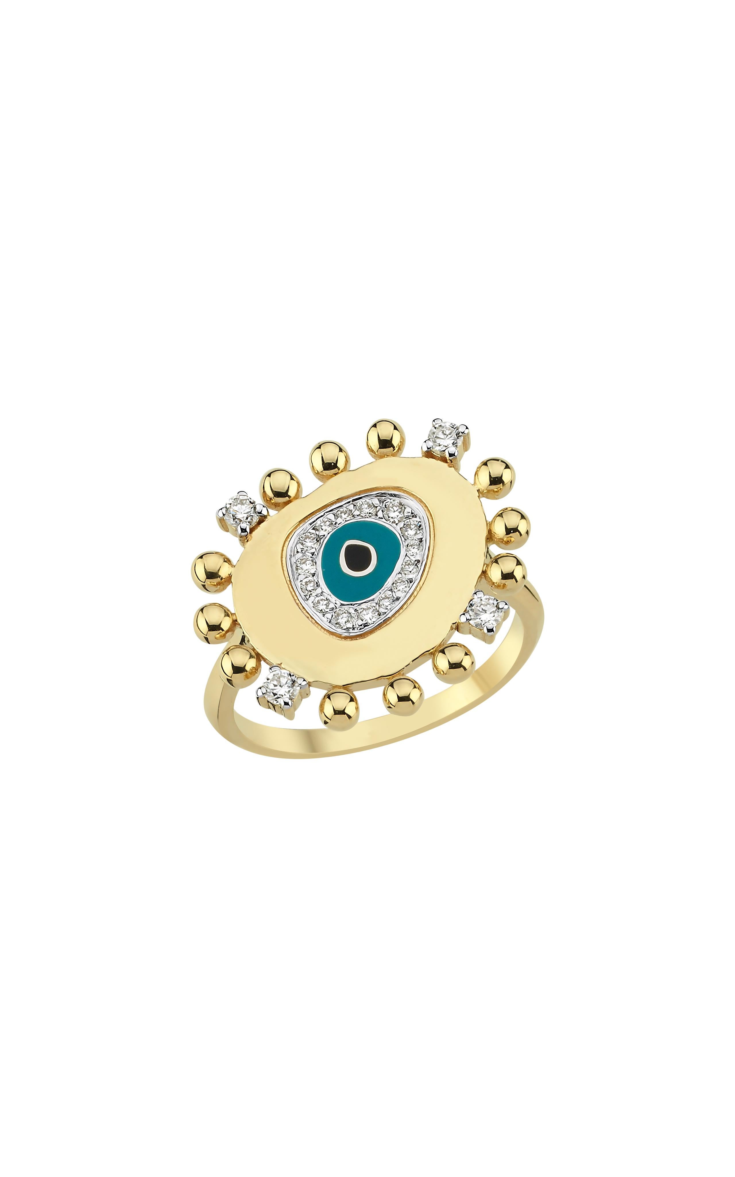 For Sale:  14k Gold & Enamel Evil Eye Ring with 0.25 ct Diamonds 5