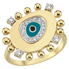 14k Gold & Enamel Evil Eye Ring with 0.25 ct Diamonds