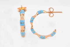 14k Gold Enamel Hoop Earrings, Solid Gold C Shaped Earrings