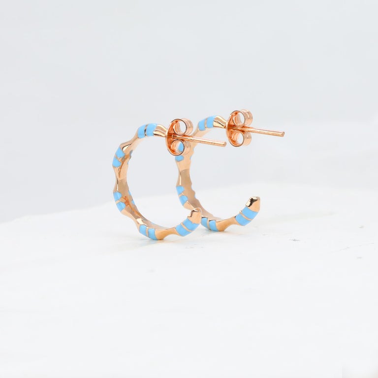 14k Gold Enamel Hoop Earrings, Solid Gold C Shaped Earrings For Sale at ...