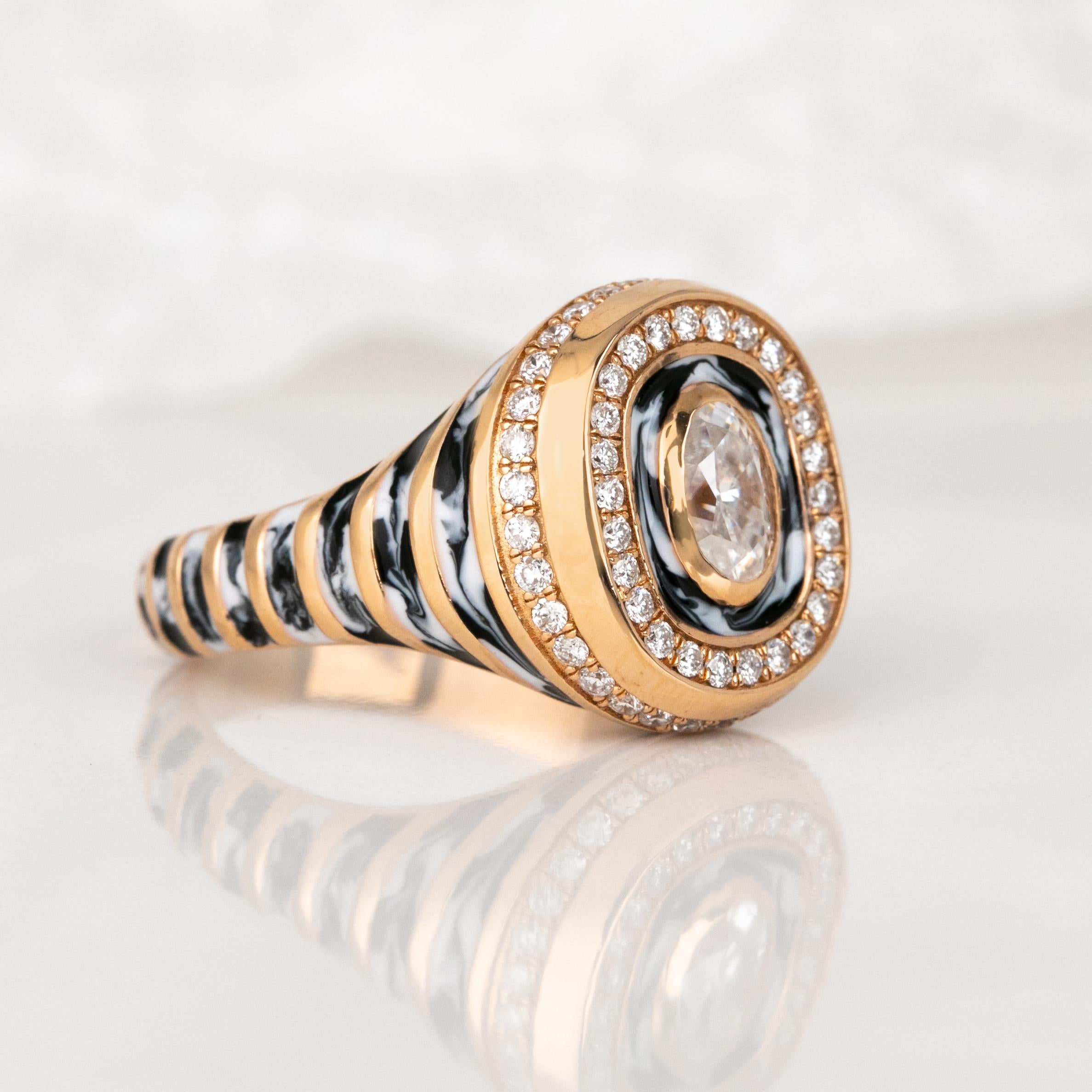 Oval Cut 925 Sterling Silver Enamel Modernist Jewelry - Pera Collection - Enamel Ring - S For Sale