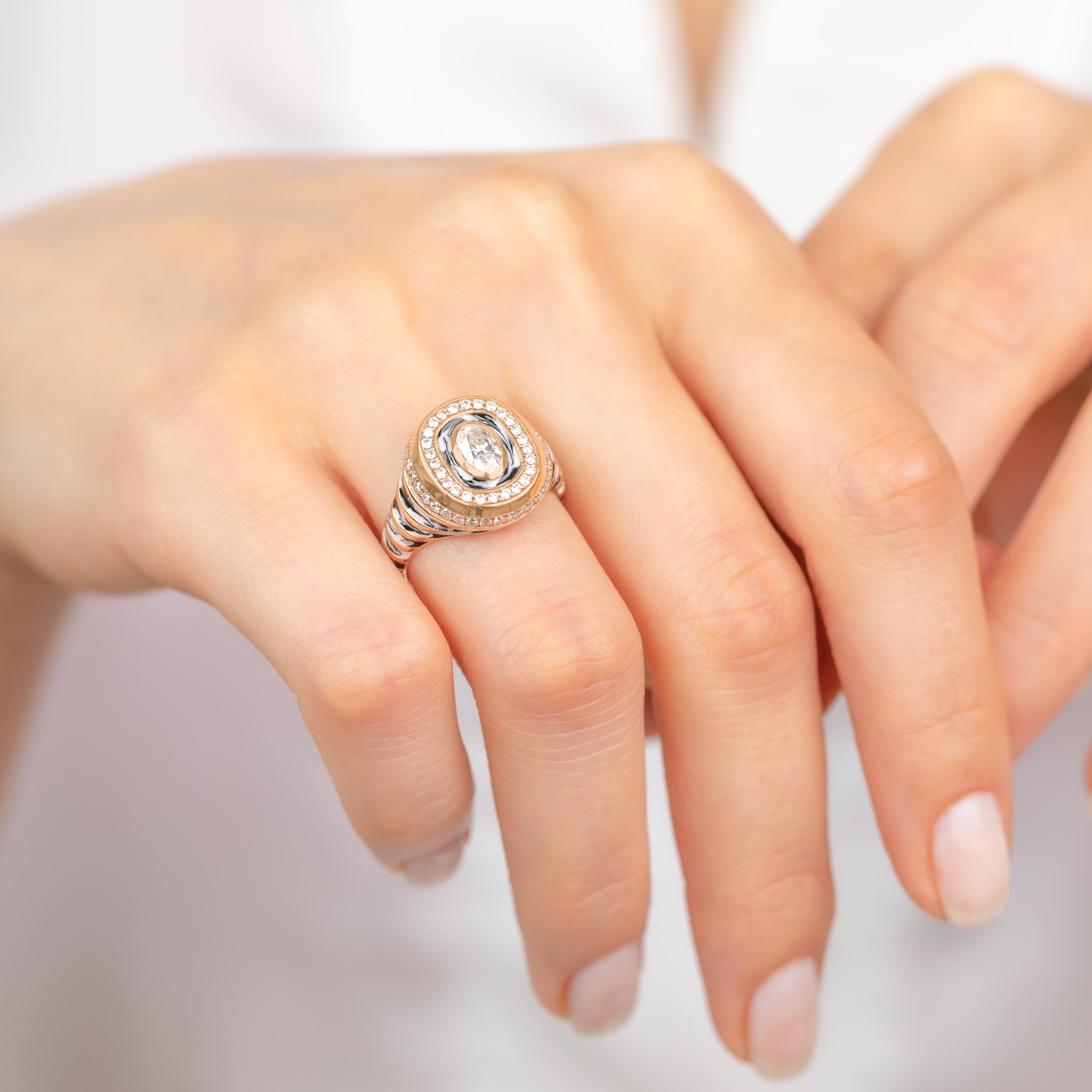 925 Sterling Silver Enamel Modernist Jewelry - Pera Collection - Enamel Ring - S In New Condition For Sale In ISTANBUL, TR