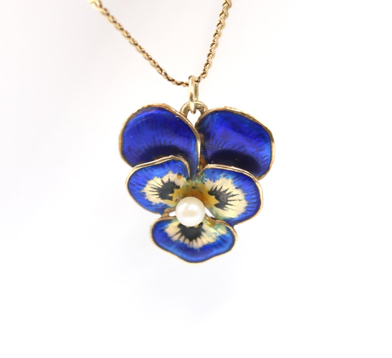 Collana con ciondolo a forma di viola del pensiero in oro 14K, 1930 in vendita 5