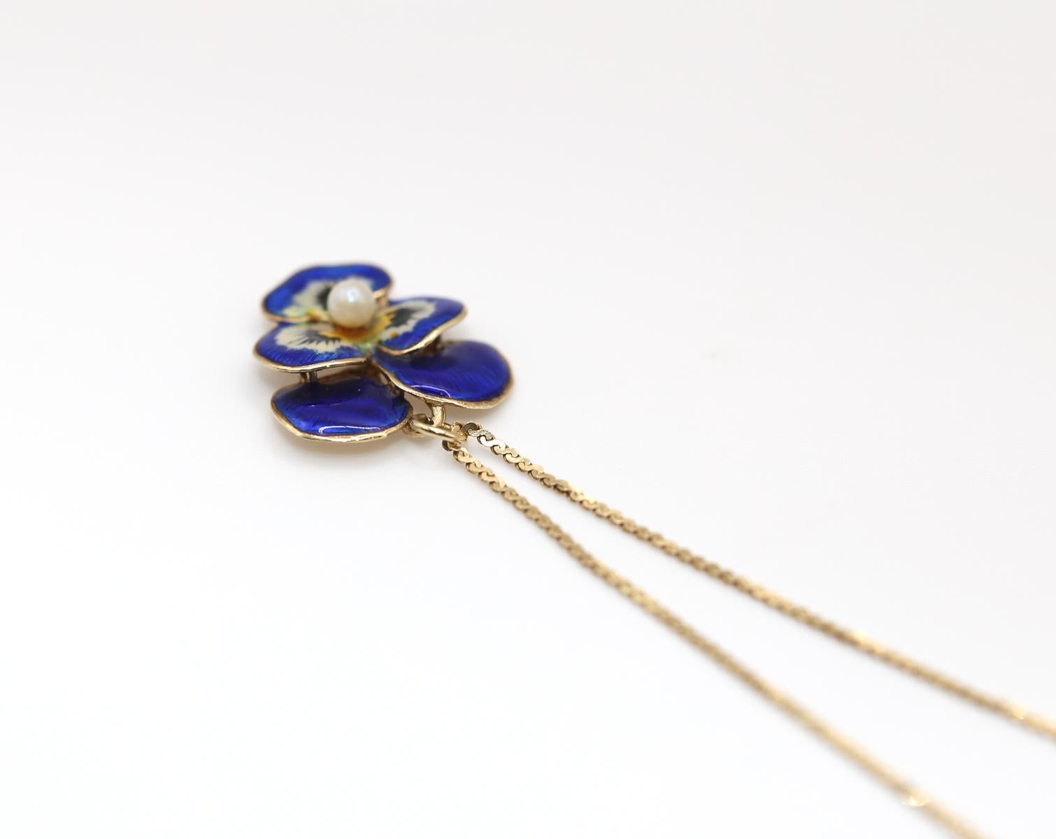 Collana con ciondolo a forma di viola del pensiero in oro 14K, 1930 in vendita 1
