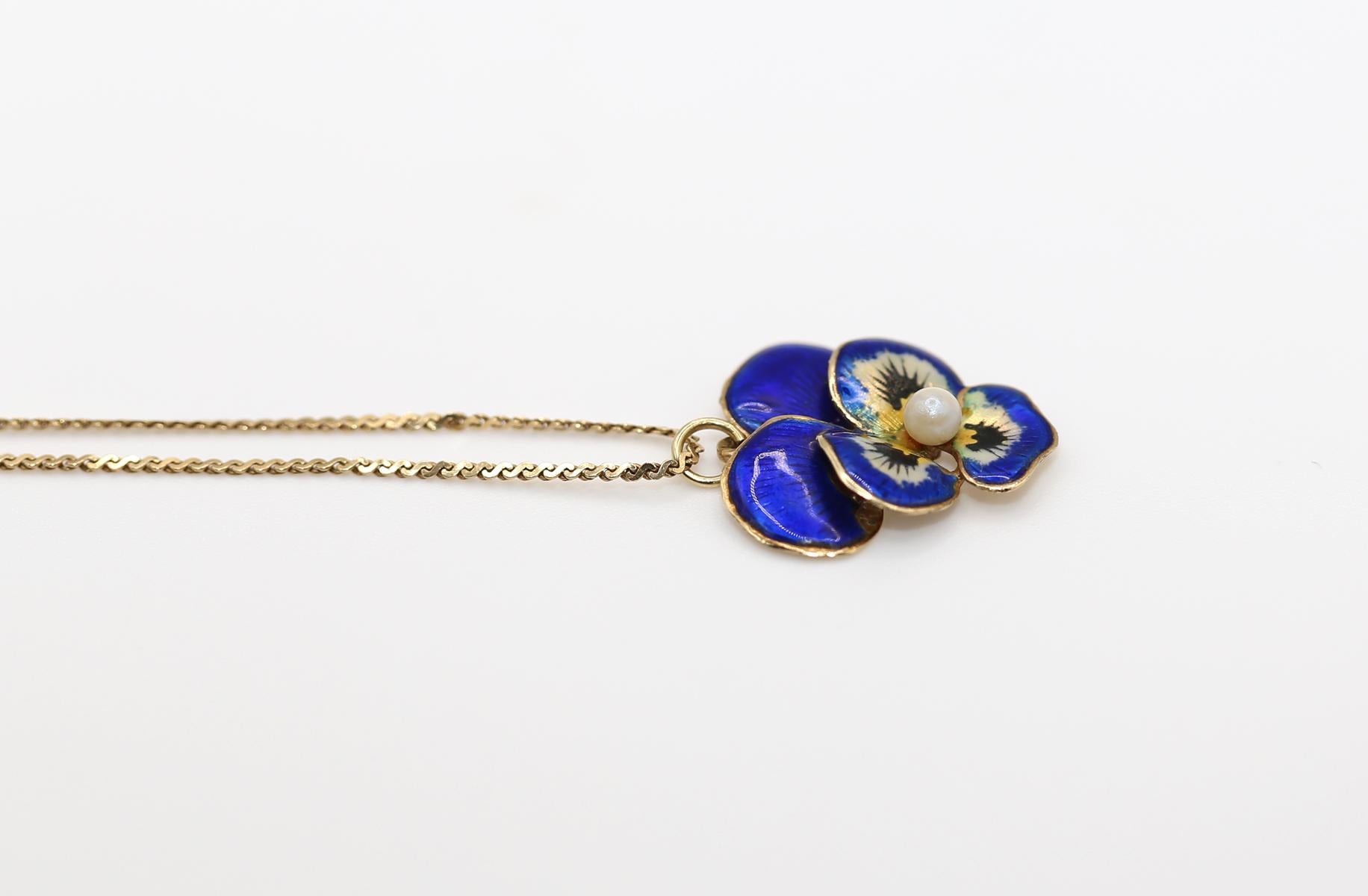 Collana con ciondolo a forma di viola del pensiero in oro 14K, 1930 in vendita 2