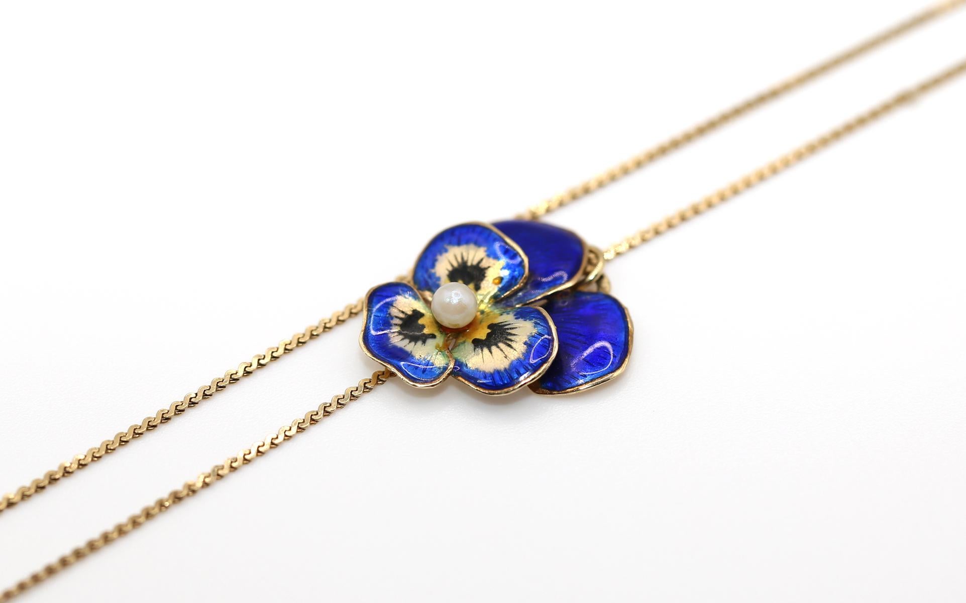 Collana con ciondolo a forma di viola del pensiero in oro 14K, 1930 in vendita 3