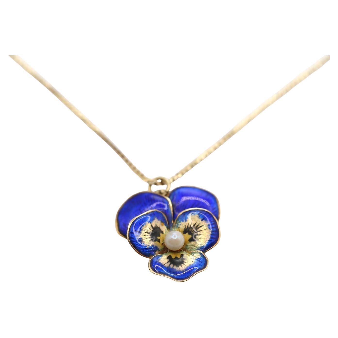 Collana con ciondolo a forma di viola del pensiero in oro 14K, 1930