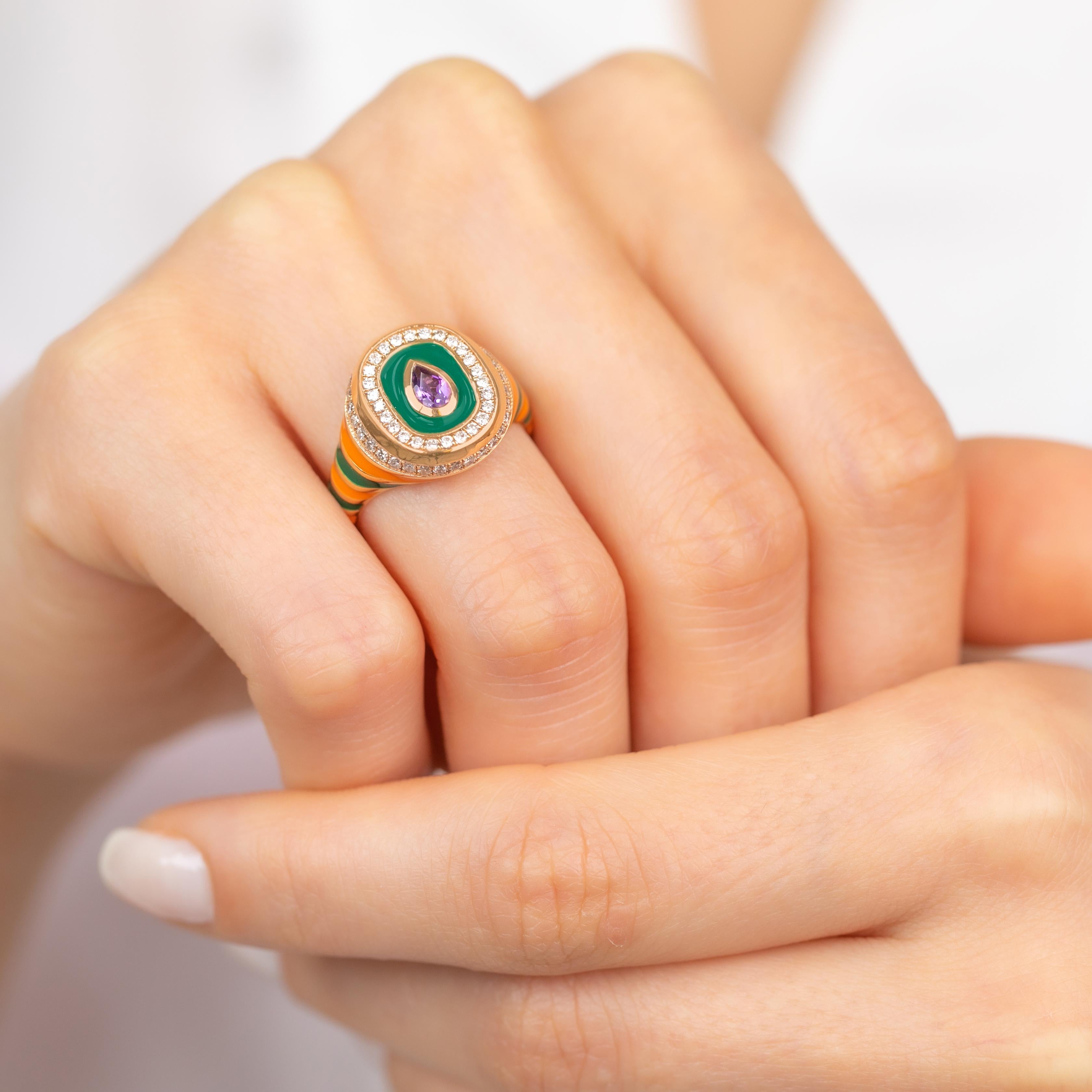 Bague en or 14K avec émail : Une pièce d'apparat colorée pour The Modern Collector en vente 5