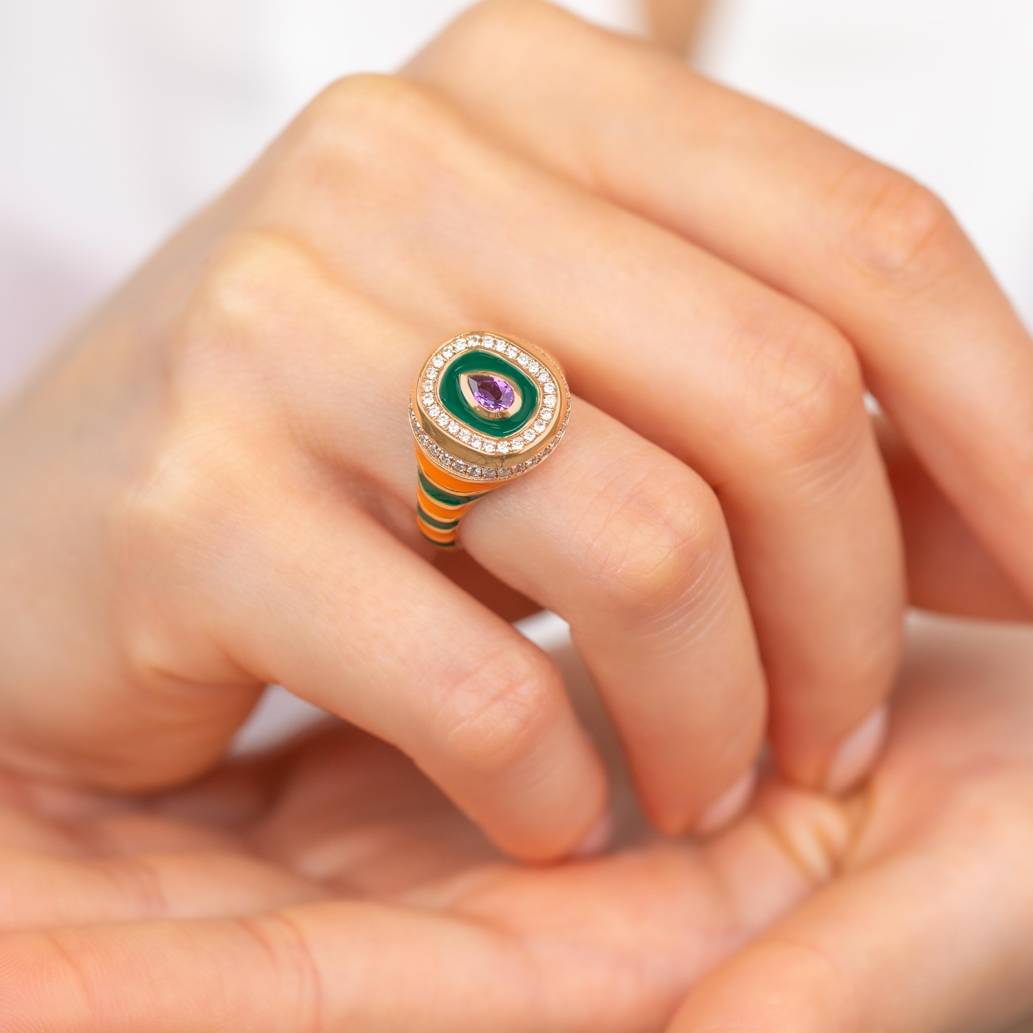 Bague en or 14K avec émail : Une pièce d'apparat colorée pour The Modern Collector en vente 6
