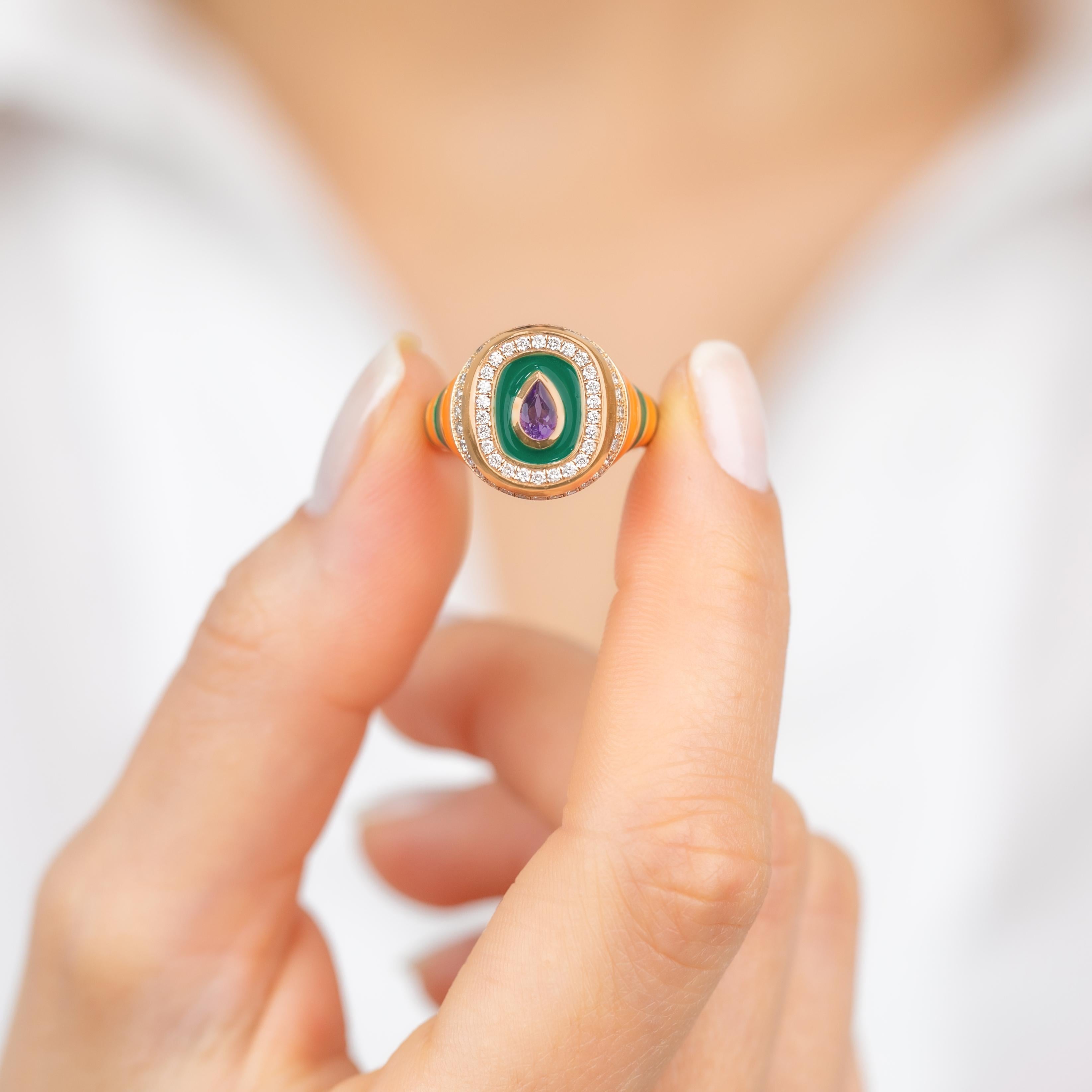 Bague en or 14K avec émail : Une pièce d'apparat colorée pour The Modern Collector en vente 1