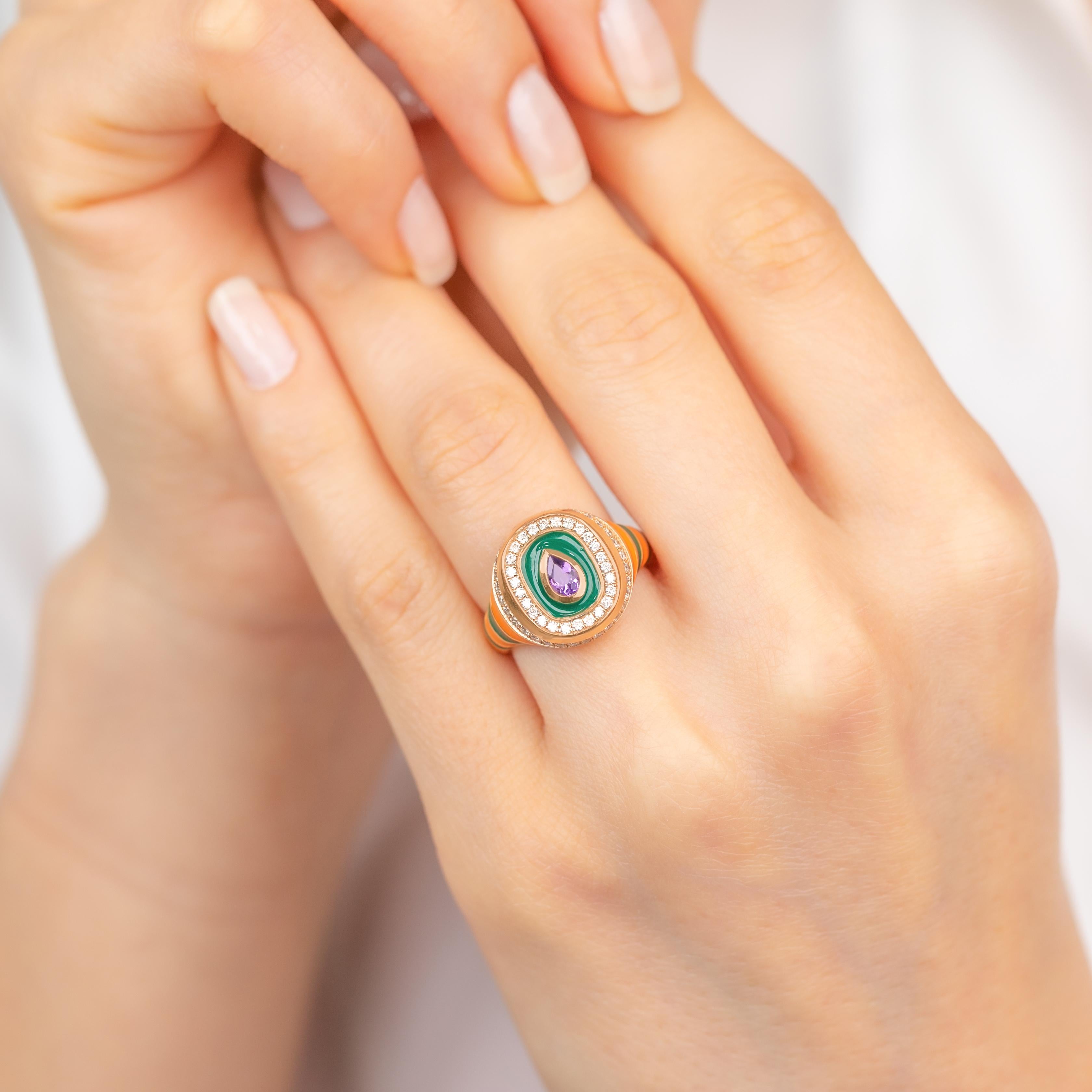Bague en or 14K avec émail : Une pièce d'apparat colorée pour The Modern Collector en vente 2