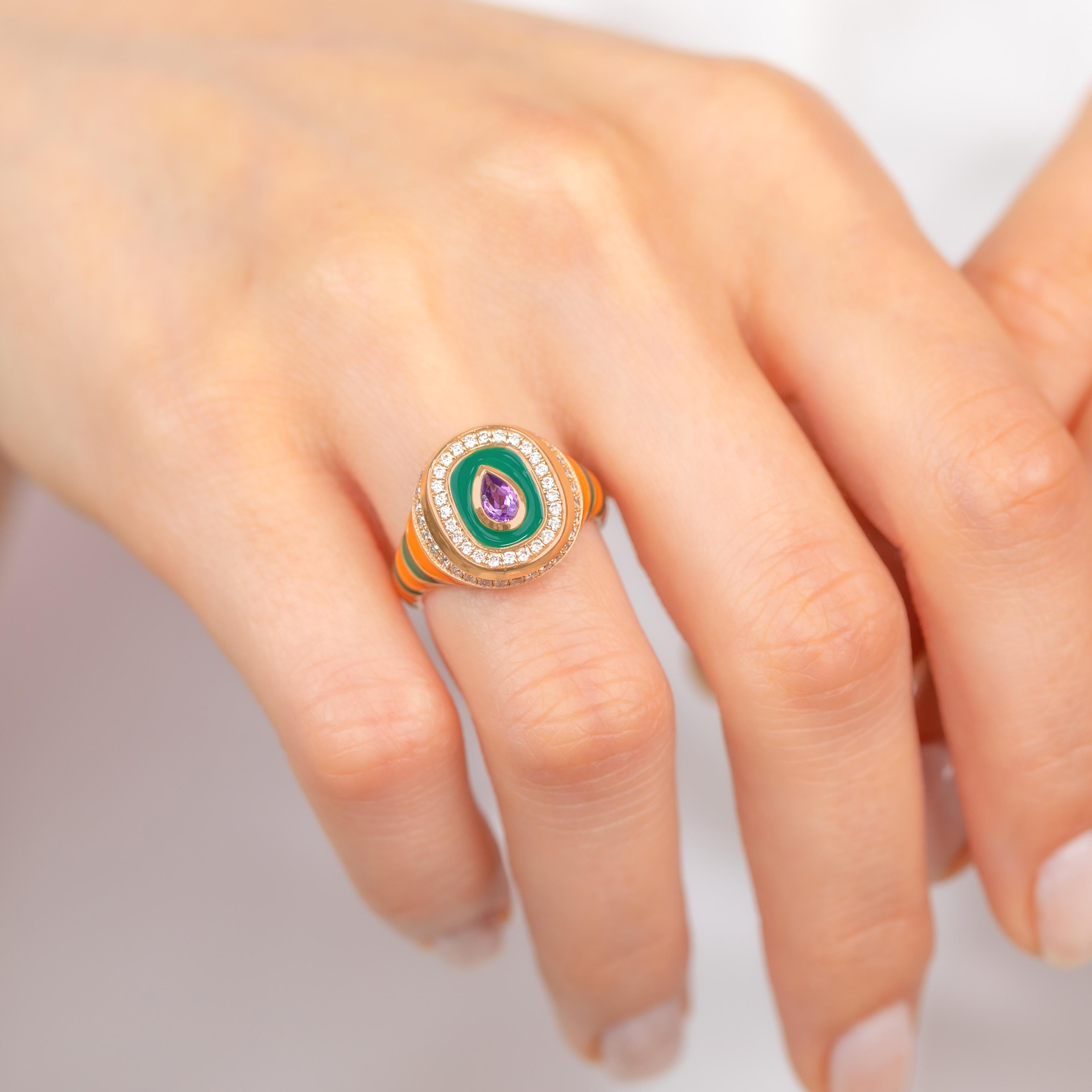 Bague en or 14K avec émail : Une pièce d'apparat colorée pour The Modern Collector en vente 3