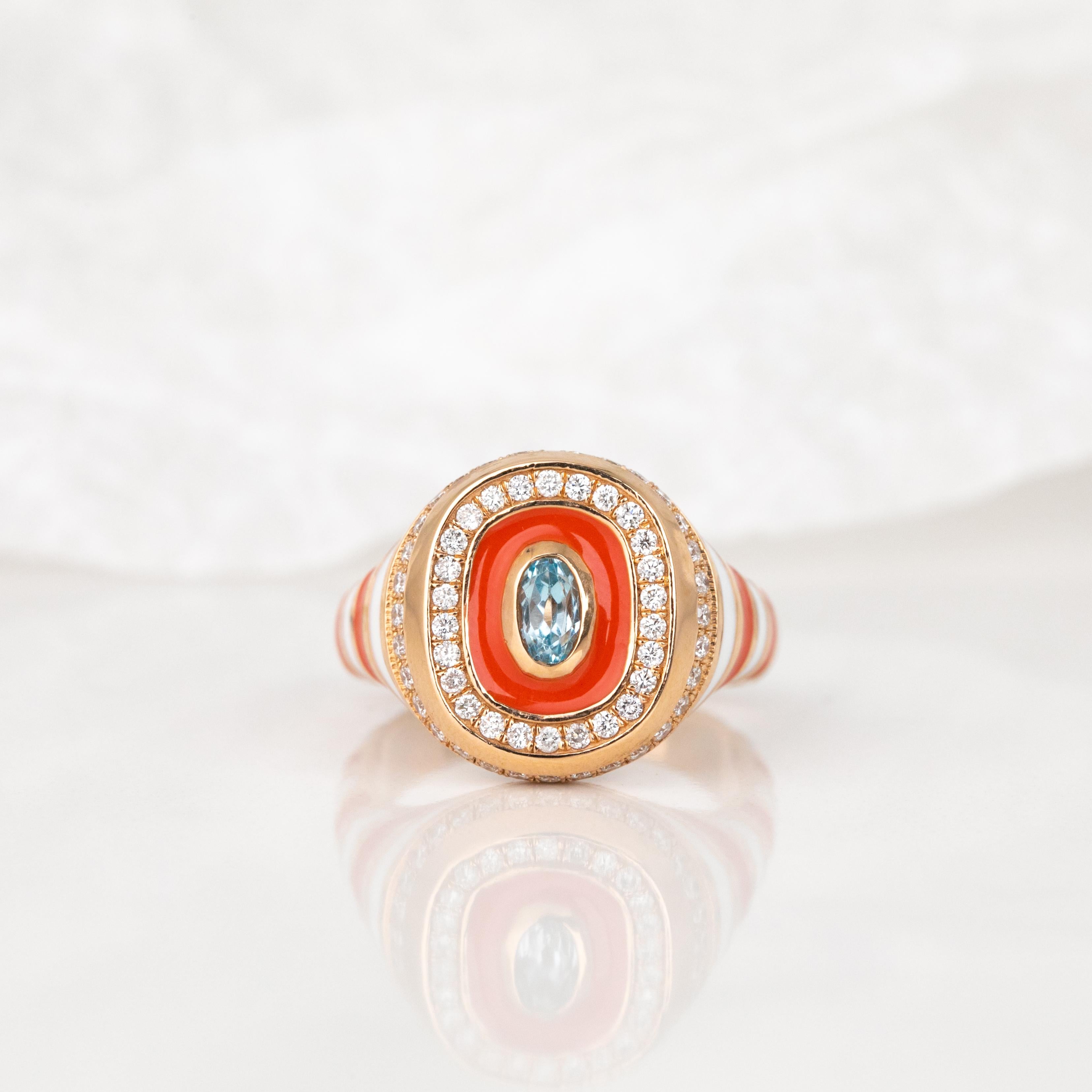 14K Gold Enamel Ring: Colorful Handmade Jewelry, Statement Piece, Unique Design, Pera Collection

This 14K Gold Enamel Ring is a perfect choice for fans of Antique Jewelry and Vintage Jewelry. With its elegant design, it stands out as Art Deco