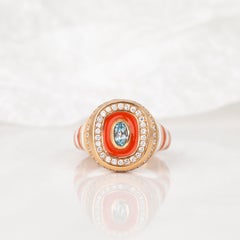 14K Gold Enamel Ring: Colorful Handmade Jewelry, Statement Piece, Unique Design