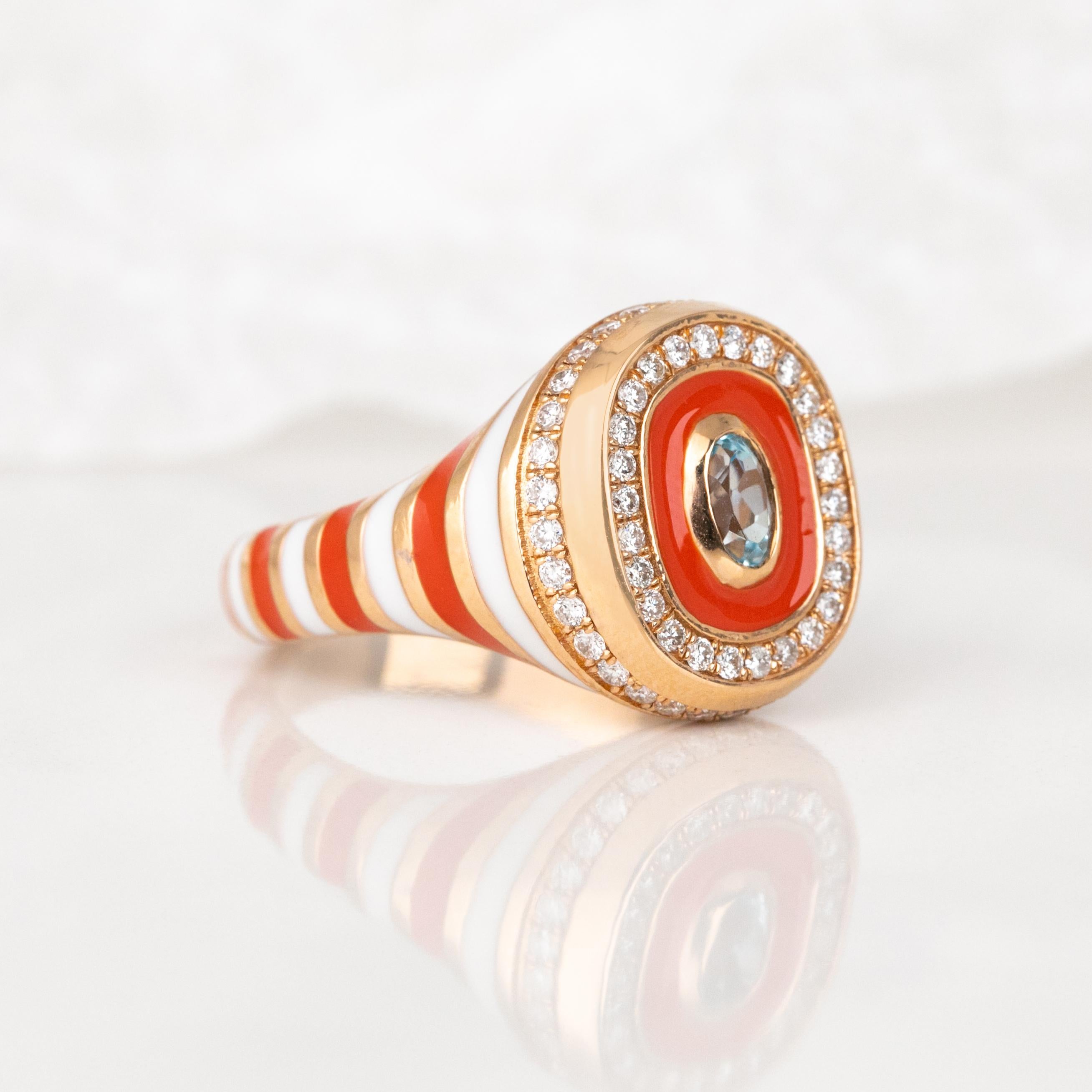 Baroque 14K Gold Enamel Ring: Colorful Handmade Jewelry, Statement Piece, Unique Design For Sale
