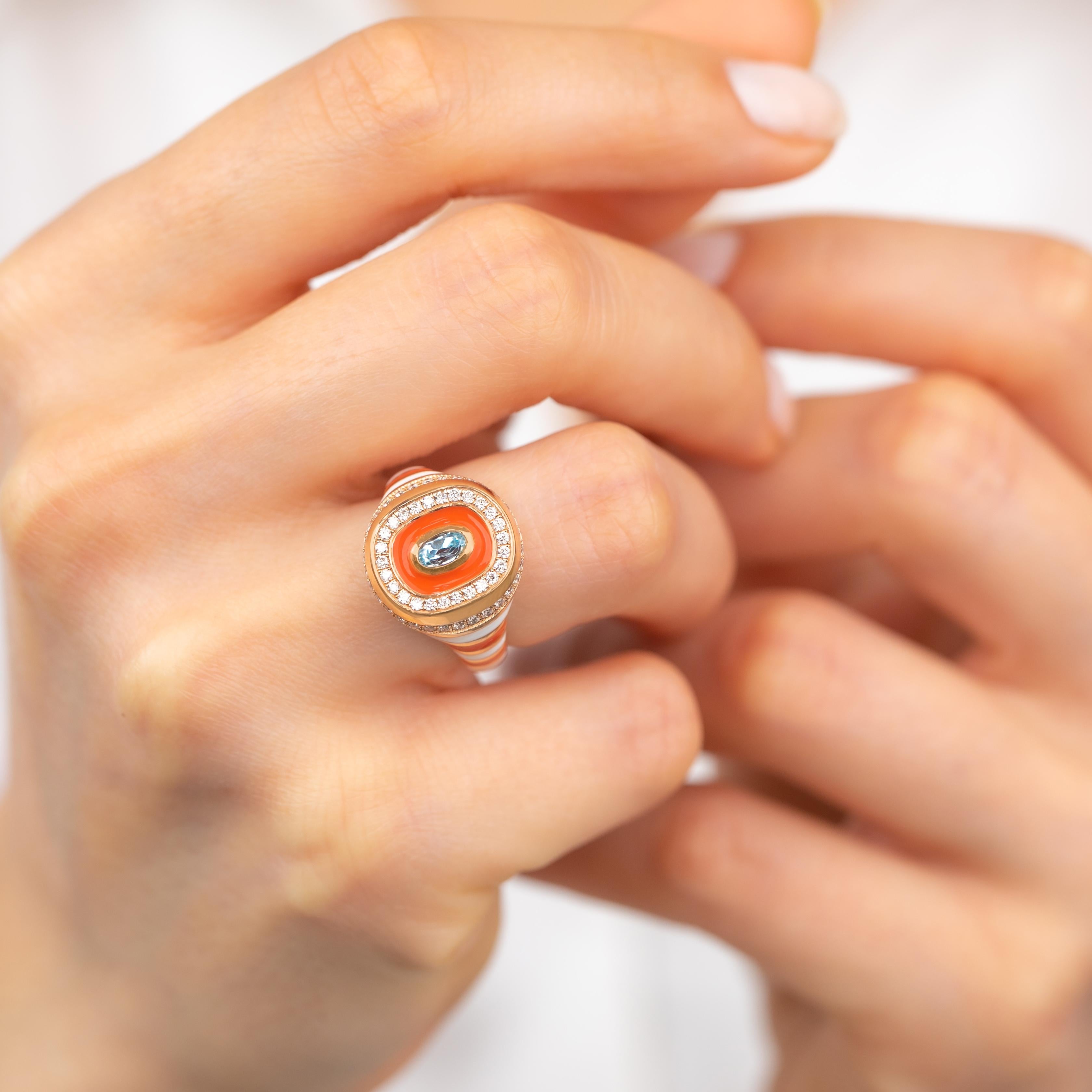14K Gold Enamel Ring: Colorful Handmade Jewelry, Statement Piece, Unique Design In New Condition For Sale In ISTANBUL, TR