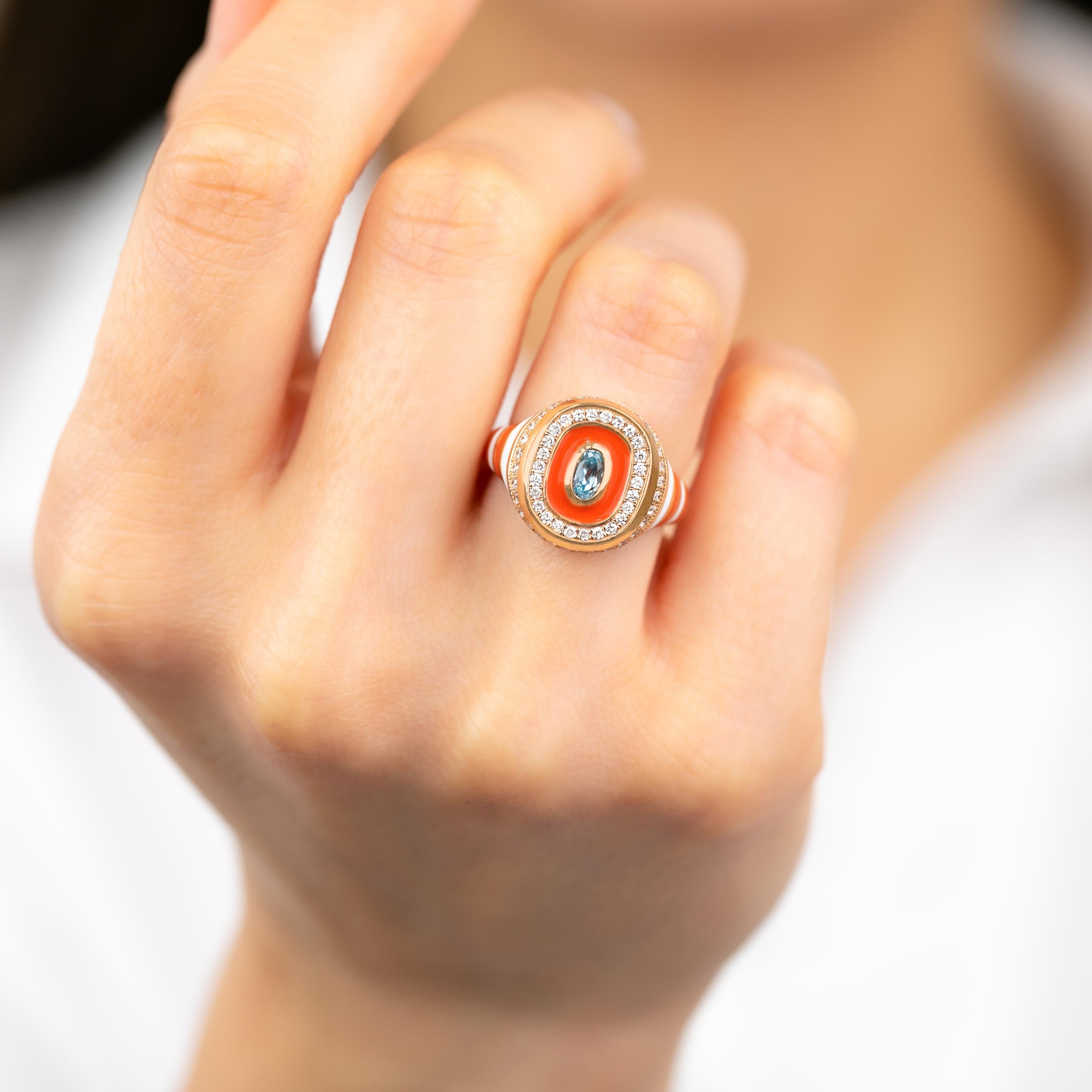 Women's or Men's 14K Gold Enamel Ring: Colorful Handmade Jewelry, Statement Piece, Unique Design For Sale