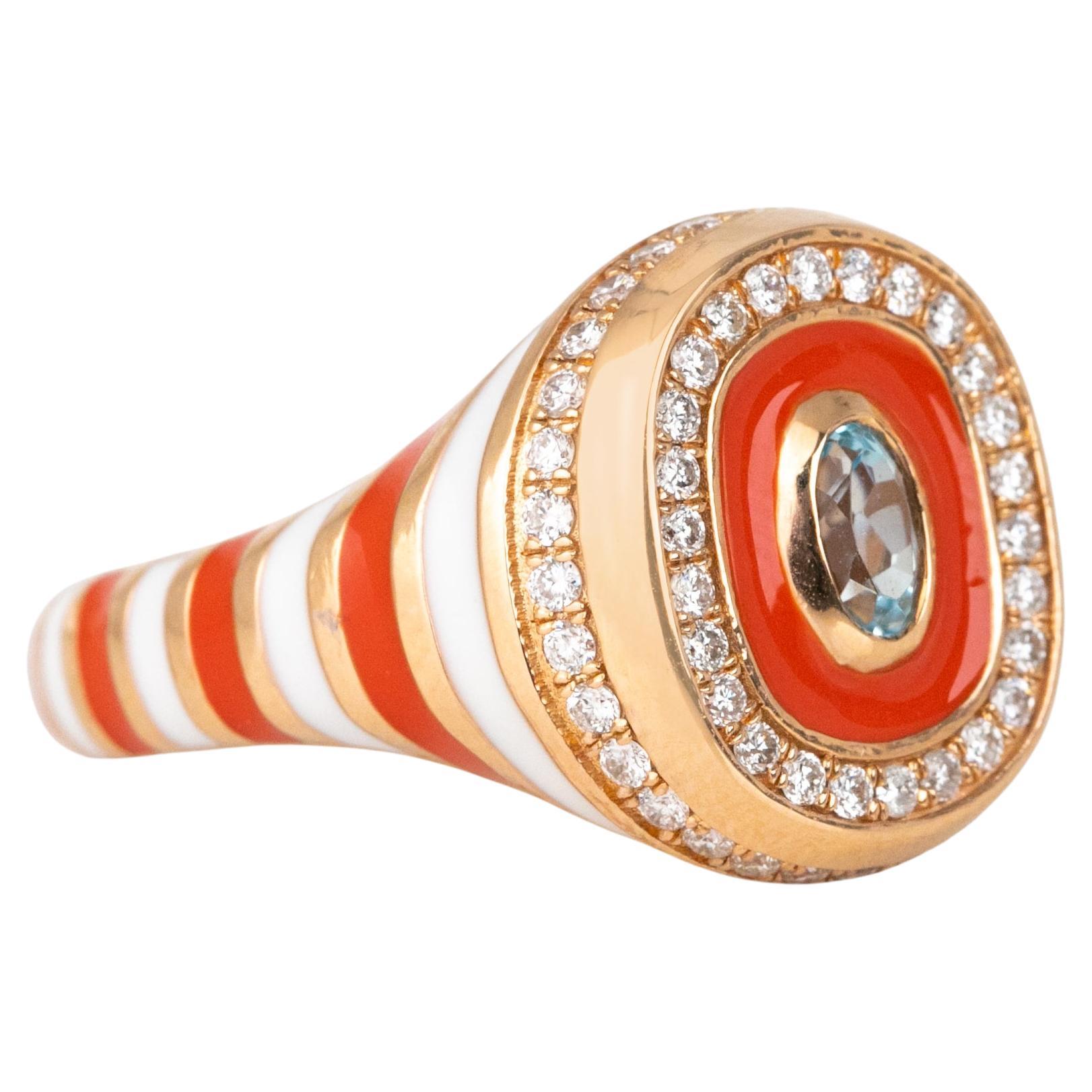 14K Gold Enamel Ring: Colorful Handmade Jewelry, Statement Piece, Unique Design