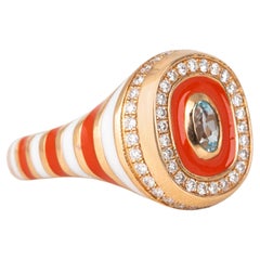 14K Gold Enamel Ring: Colorful Handmade Jewelry, Statement Piece, Unique Design