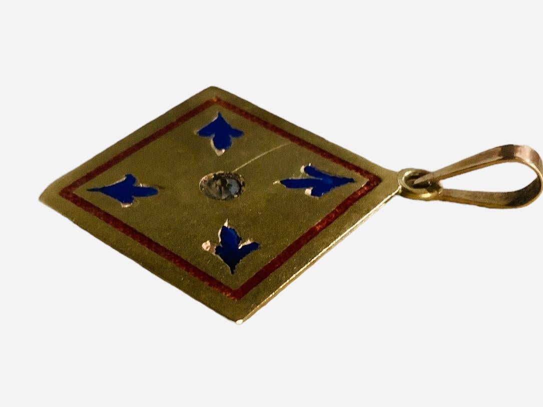 14k Gold Emaille Quadratischer Anhänger für Damen oder Herren