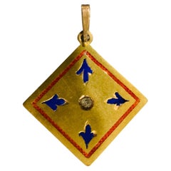 14k Gold Emaille Quadratischer Anhänger