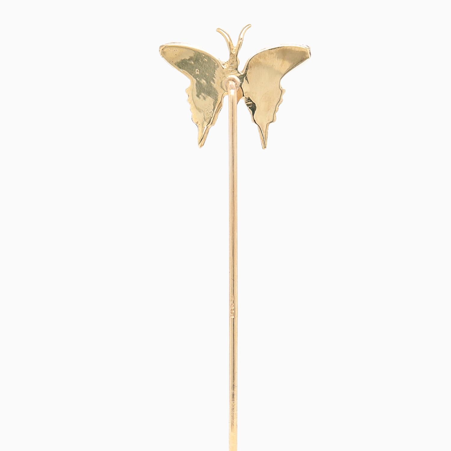 Epingle à badge en or 14k et émail - papillon tigre à queue d'hirondelle en vente 1