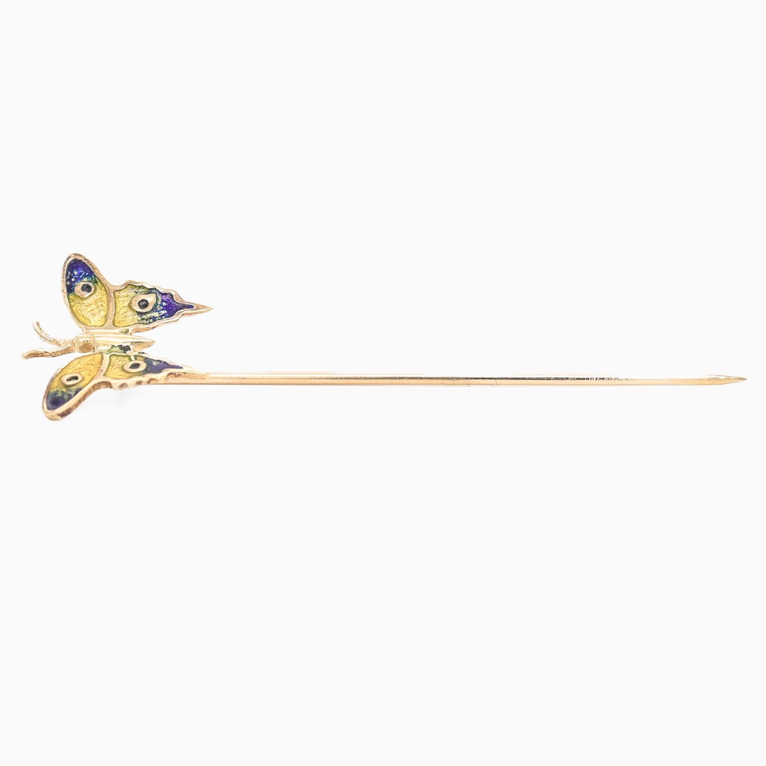 Epingle à badge en or 14k et émail - papillon tigre à queue d'hirondelle en vente 4