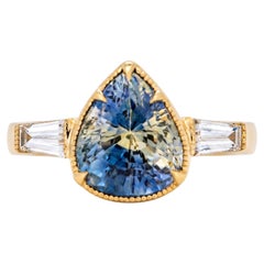 Anillo de compromiso de oro de 14 quilates con zafiro multicolor de 4,4 ct con diamante R6811