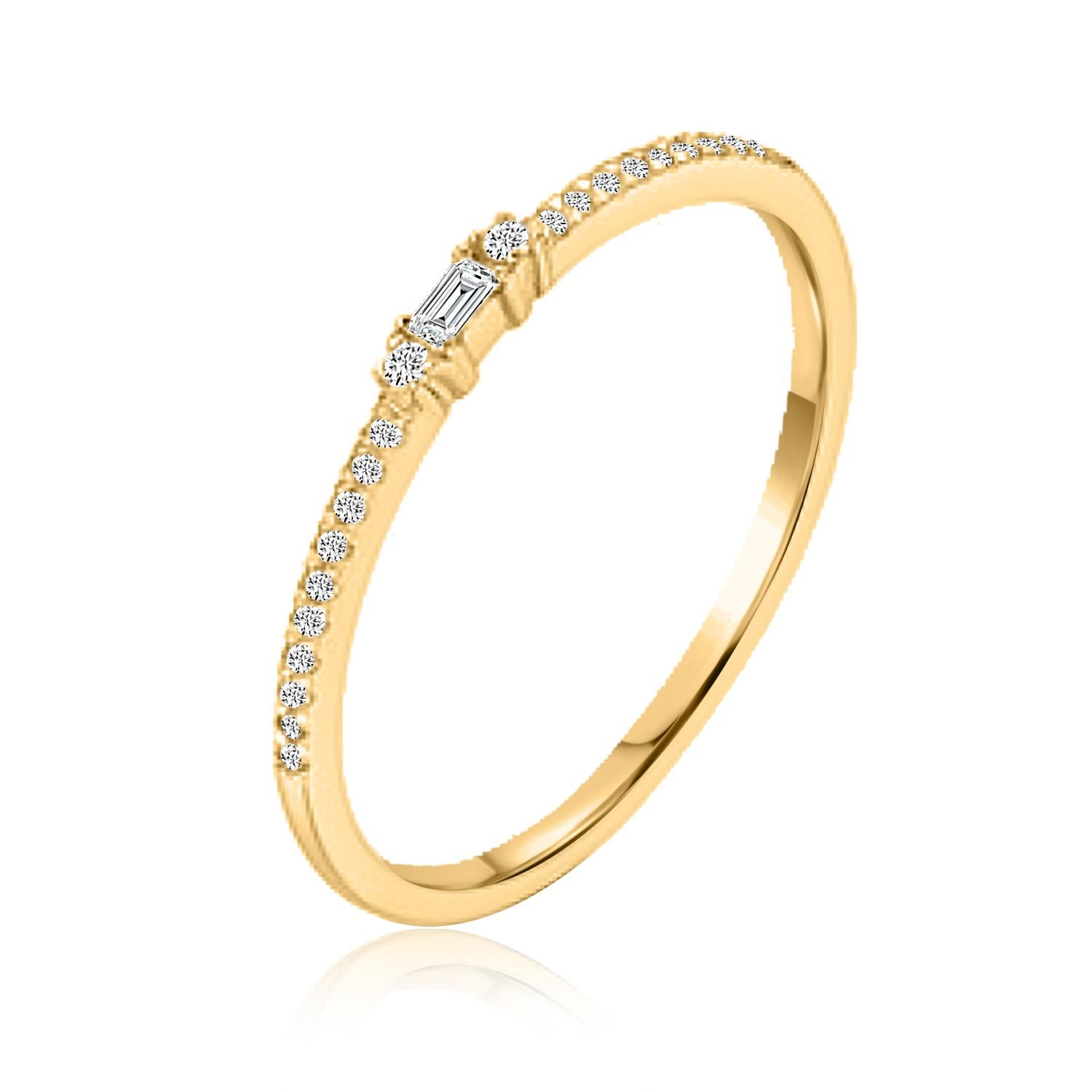 For Sale:  Baguette Round 14K Yellow Gold Diamond Band Ring 5