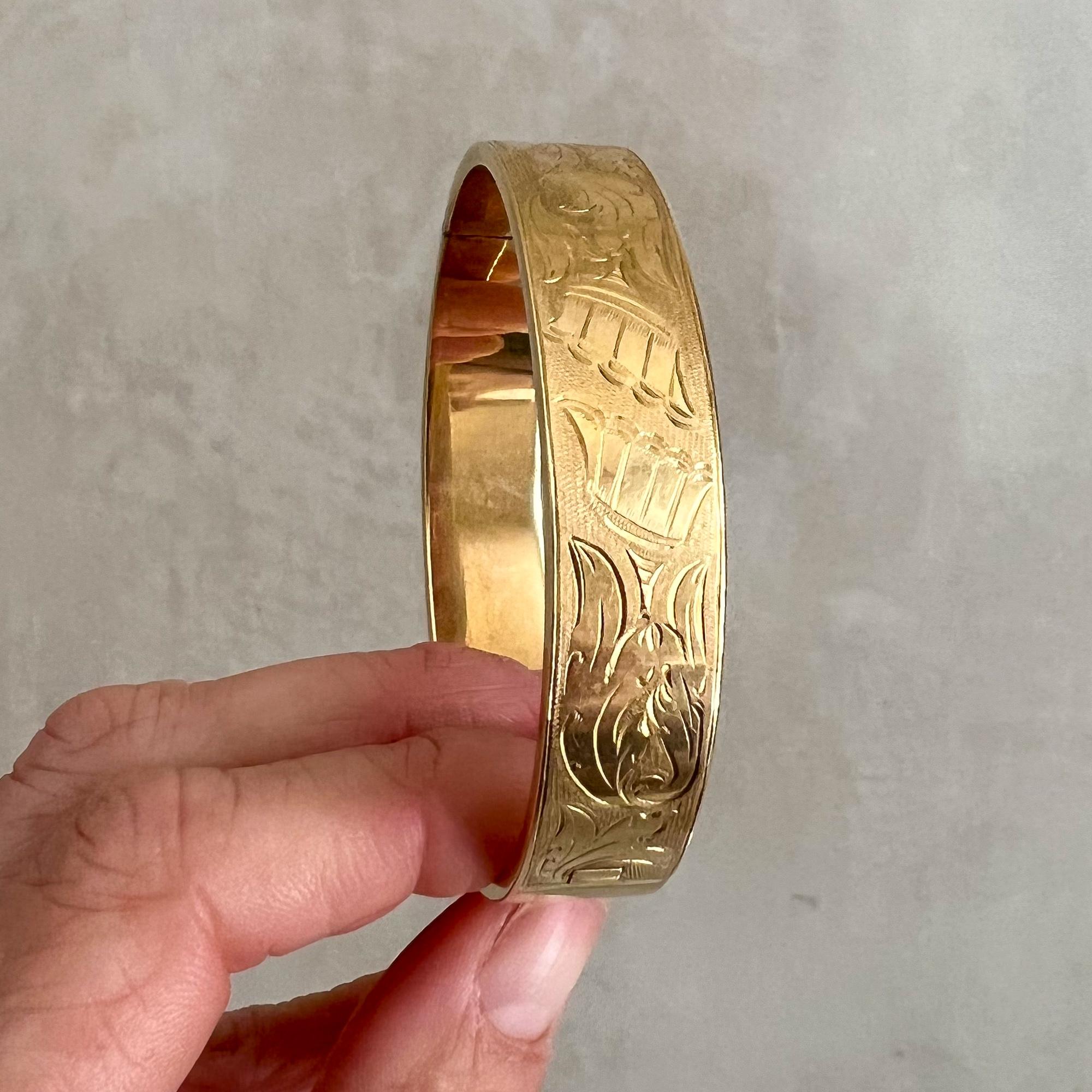 gold bangle bracelet engraved