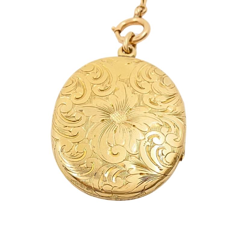 da uomo o donna Ciondolo a medaglione inciso in oro 14k Catena per orologio antica in oro in vendita