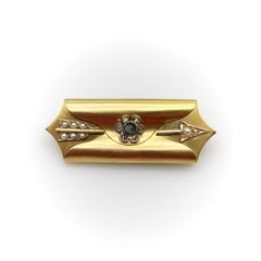 14K Gold Umschlag geformt Trauer Medaillon. Brosche mit Arrow