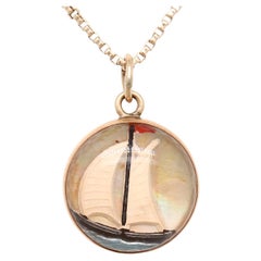 14K Gold & Essex Crystal Charm or Pendant with a Sailboat at Sea