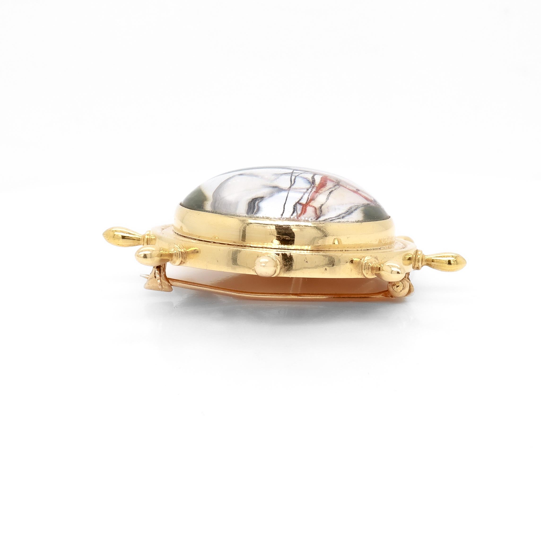 Broche de oro de 14 quilates y cristal de Essex con forma de rueda de barco y velero en el mar en venta 5
