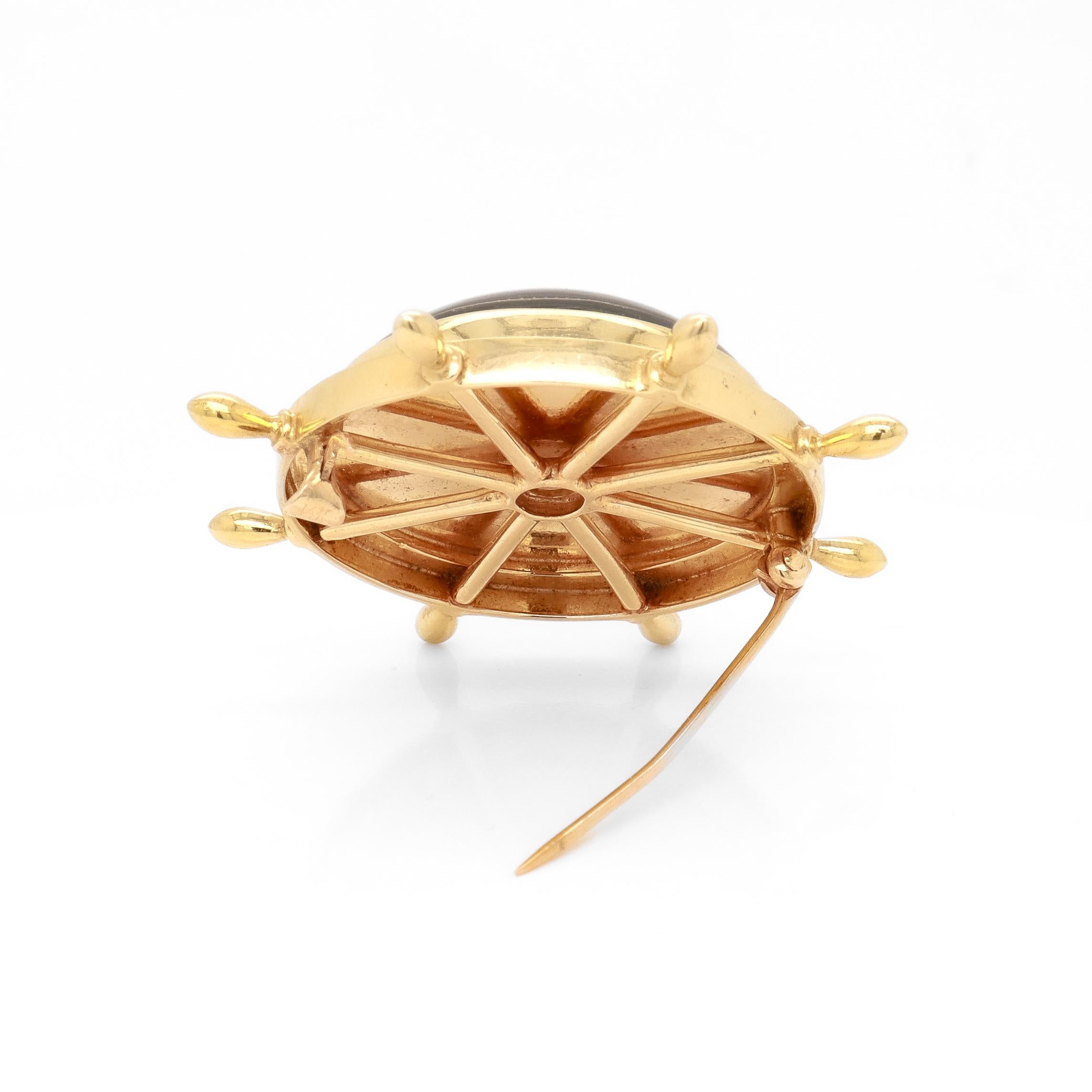 Broche de oro de 14 quilates y cristal de Essex con forma de rueda de barco y velero en el mar en venta 9