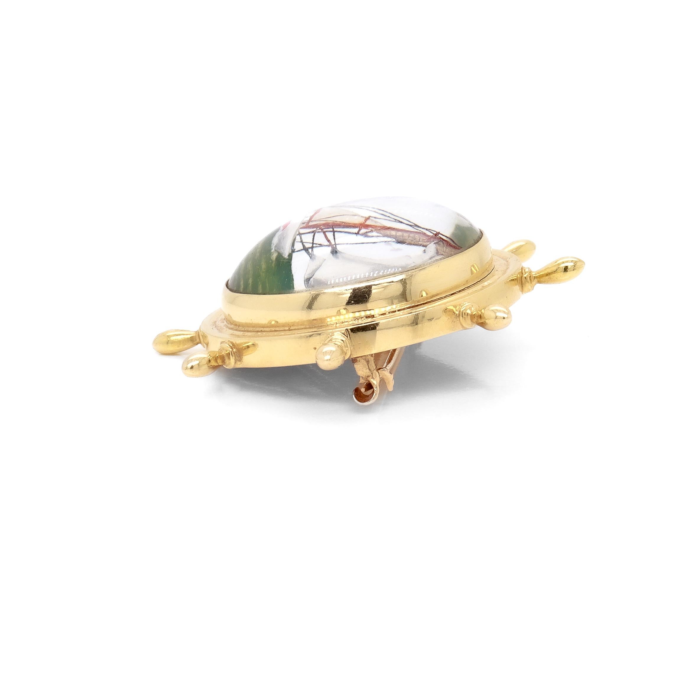 Broche de oro de 14 quilates y cristal de Essex con forma de rueda de barco y velero en el mar en venta 4